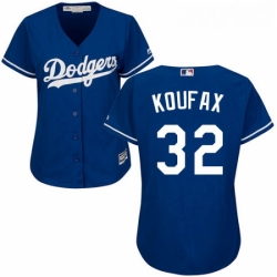 Womens Majestic Los Angeles Dodgers 32 Sandy Koufax Replica Royal Blue Alternate Cool Base MLB Jersey