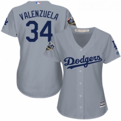 Womens Majestic Los Angeles Dodgers 34 Fernando Valenzuela Authentic Grey Road Cool Base 2018 World Series MLB Jersey