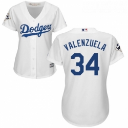 Womens Majestic Los Angeles Dodgers 34 Fernando Valenzuela Replica White Home 2017 World Series Bound Cool Base MLB Jersey