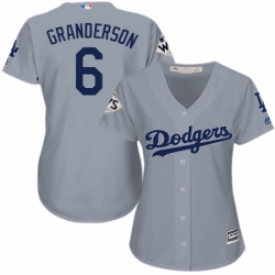 Womens Majestic Los Angeles Dodgers 6 Curtis Granderson Authentic Grey Road 2017 World Series Bound Cool Base MLB Jersey 