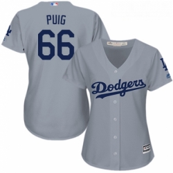 Womens Majestic Los Angeles Dodgers 66 Yasiel Puig Replica Grey Road Cool Base MLB Jersey