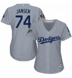 Womens Majestic Los Angeles Dodgers 74 Kenley Jansen Authentic Grey Road Cool Base 2018 World Series MLB Jersey