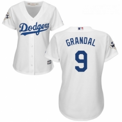 Womens Majestic Los Angeles Dodgers 9 Yasmani Grandal Authentic White Home 2017 World Series Bound Cool Base MLB Jersey