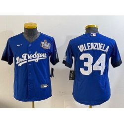 Youth Los Angeles Dodgers 34 Toro Valenzuela Royal 2024 World Series With Fernando Memorial Patch Alternate Limited Stitched Baseball Jersey 