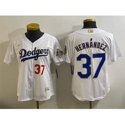 Youth Los Angeles Dodgers  37 Teoscar Hern%C3%A1ndez White 2026 Gold Collection Stadium Stitched Baseball Jersey