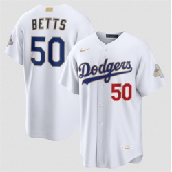 Youth Los Angeles Dodgers  50 Mookie Betts White 2026 Gold Collection Stadium Stitched Baseball Jersey