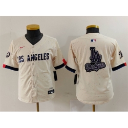 Youth Los Angeles Dodgers Team Big Logo Cream 2024 City Connect Limited Stitched Baseball Jersey 2