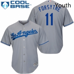 Youth Majestic Los Angeles Dodgers 11 Logan Forsythe Replica Grey Road Cool Base MLB Jersey 