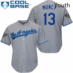 Youth Majestic Los Angeles Dodgers 13 Max Muncy Authentic Grey Road Cool Base 2018 World Series MLB Jersey 