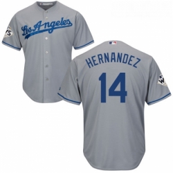 Youth Majestic Los Angeles Dodgers 14 Enrique Hernandez Authentic Grey Road 2017 World Series Bound Cool Base MLB Jersey