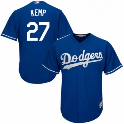 Youth Majestic Los Angeles Dodgers 27 Matt Kemp Replica Royal Blue Alternate Cool Base MLB Jersey 