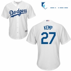 Youth Majestic Los Angeles Dodgers 27 Matt Kemp Replica White Home Cool Base MLB Jersey 