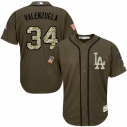 Youth Majestic Los Angeles Dodgers 34 Fernando Valenzuela Authentic Green Salute to Service MLB Jersey