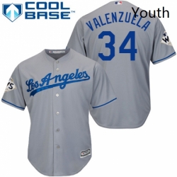 Youth Majestic Los Angeles Dodgers 34 Fernando Valenzuela Authentic Grey Road 2017 World Series Bound Cool Base MLB Jersey