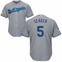 Youth Majestic Los Angeles Dodgers 5 Corey Seager Replica Grey Road 2017 World Series Bound Cool Base MLB Jersey