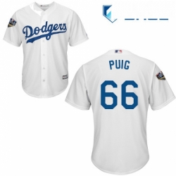 Youth Majestic Los Angeles Dodgers 66 Yasiel Puig Authentic White Home Cool Base 2018 World Series MLB Jersey