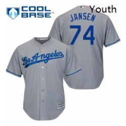 Youth Majestic Los Angeles Dodgers 74 Kenley Jansen Replica Grey Road Cool Base MLB Jersey