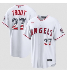 Men Los Angeles Angels  27 Mike Trout 2026 White USA 250 Fourth of July Home Stadium Stitched Baseball Jersey