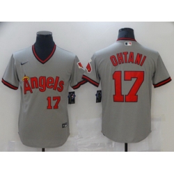 Men Men Los Angeles Angels 17 Ohtani Grey Game Throwback 2021 Nike MLB Jersey