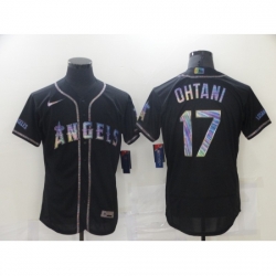 Men's Los Angeles Angels of Anaheim #17 Shohei Ohtani Black 2021 Iridescent Logo Jersey