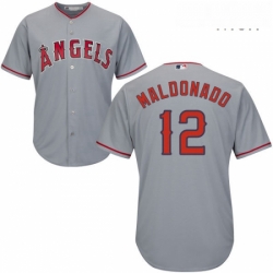 Mens Majestic Los Angeles Angels of Anaheim 12 Martin Maldonado Replica Grey Road Cool Base MLB Jersey