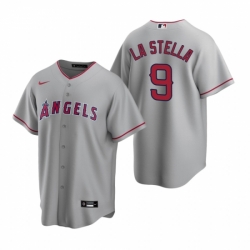 Mens Nike Los Angeles Angels 9 Tommy La Stella Gray Road Stitched Baseball Jersey