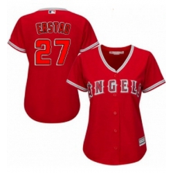 Womens Majestic Los Angeles Angels of Anaheim 27 Darin Erstad Replica Red Alternate MLB Jersey 