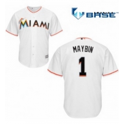 Mens Majestic Miami Marlins 1 Cameron Maybin Replica White Home Cool Base MLB Jersey 