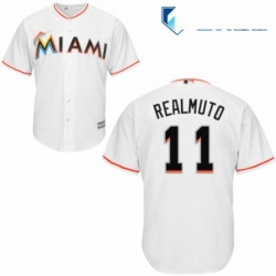 Mens Majestic Miami Marlins 11 J T Realmuto Replica White Home Cool Base MLB Jersey 