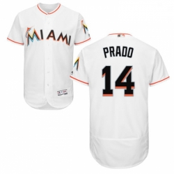 Mens Majestic Miami Marlins 14 Martin Prado White Home Flex Base Authentic Collection MLB Jersey