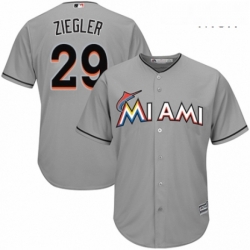 Mens Majestic Miami Marlins 29 Brad Ziegler Replica Grey Road Cool Base MLB Jersey 