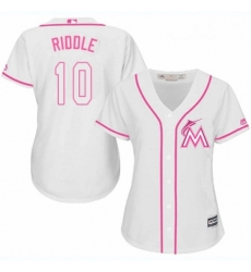 Womens Majestic Miami Marlins 10 JT Riddle Replica White Fashion Cool Base MLB Jersey 