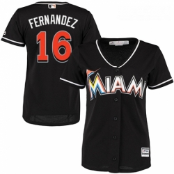 Womens Majestic Miami Marlins 16 Jose Fernandez Authentic Black Alternate 2 Cool Base MLB Jersey