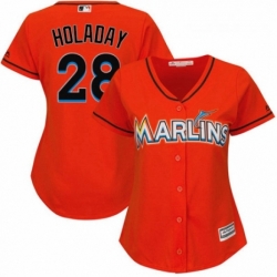 Womens Majestic Miami Marlins 28 Bryan Holaday Replica Orange Alternate 1 Cool Base MLB Jersey 