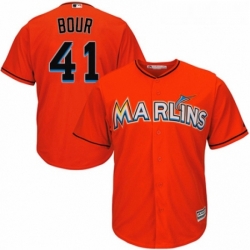 Youth Majestic Miami Marlins 41 Justin Bour Authentic Orange Alternate 1 Cool Base MLB Jersey 