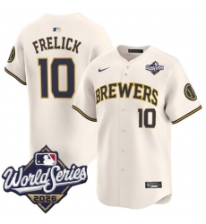 Men Milwaukee Brewers 10 Sal Frelick Cream 2026 World Series Limited Stitched Baseball Jersey Men Milwaukee Brewers 10 Sal Frelick Cream 2026 World Series Limited Stitched Baseball Jersey