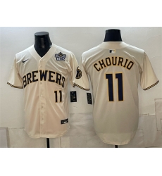 Men Milwaukee Brewers  11 Jackson Chourio Cream 2026 NLCS Patch Stitched Baseball Jersey