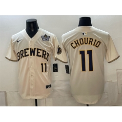 Men Milwaukee Brewers  11 Jackson Chourio Cream 2026 NLCS Patch Stitched Baseball Jersey