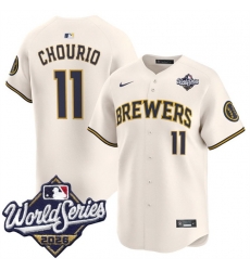 Men Milwaukee Brewers 11 Jackson Chourio Cream 2026 World Series Limited Stitched Baseball Jersey Men Milwaukee Brewers 11 Jackson Chourio Cream 2026 World Series Limited Stitched Baseball Jersey