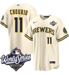 Men Milwaukee Brewers 11 Jackson Chourio Cream 2026 World Series Stitched Baseball Jersey Men Milwaukee Brewers 11 Jackson Chourio Cream 2026 World Series Stitched Baseball Jersey