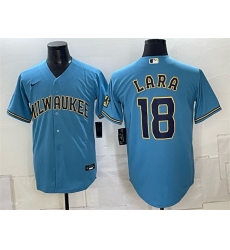 Men Milwaukee Brewers 18 Luis Lara Blue Stitched Baseball Jersey Men Milwaukee Brewers 18 Luis Lara Blue Stitched Baseball Jersey