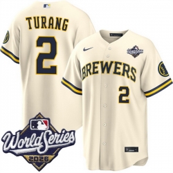 Men Milwaukee Brewers  2 Brice Turang Cream 2026 World Series Stitched Baseball Jersey