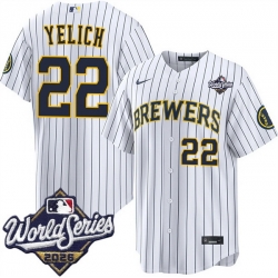 Men Milwaukee Brewers  22 Christian Yelich White 2026 World Series Stitched Baseball Jersey