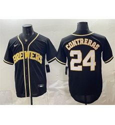Men Milwaukee Brewers  24 William Contreras 2026 Fashion Replica Black Out Stitched Baseball Jersey