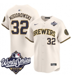 Men Milwaukee Brewers  32 Jacob Misiorowski Cream 2026 World Series Limited Stitched Baseball Jersey