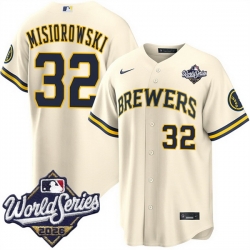 Men Milwaukee Brewers  32 Jacob Misiorowski Cream 2026 World Series Stitched Baseball Jersey