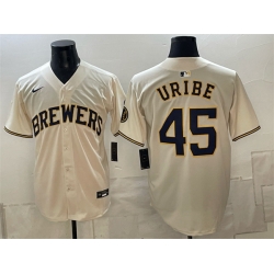 Men Milwaukee Brewers  45 Abner Uribe Cream Stitched Baseball Jersey