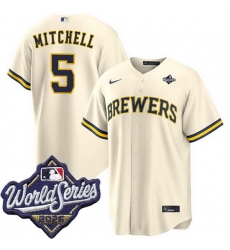 Men Milwaukee Brewers 5 Garrett Mitchell Cream 2026 World Series Stitched Baseball Jersey