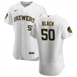 Men Milwaukee Brewers 50 Ray Black Men Nike White Home 2020 Flex Base Player MLB Jersey