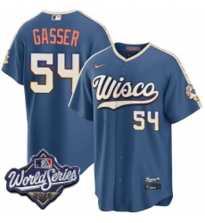 Men Milwaukee Brewers 54 Robert Gasser Mineral Blue City Connect Stadium 2026 World Series Stitched Baseball Jersey